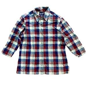 Angelique Vintage Red Striped Plaid Flannel Button-up Shirt Womens Medium